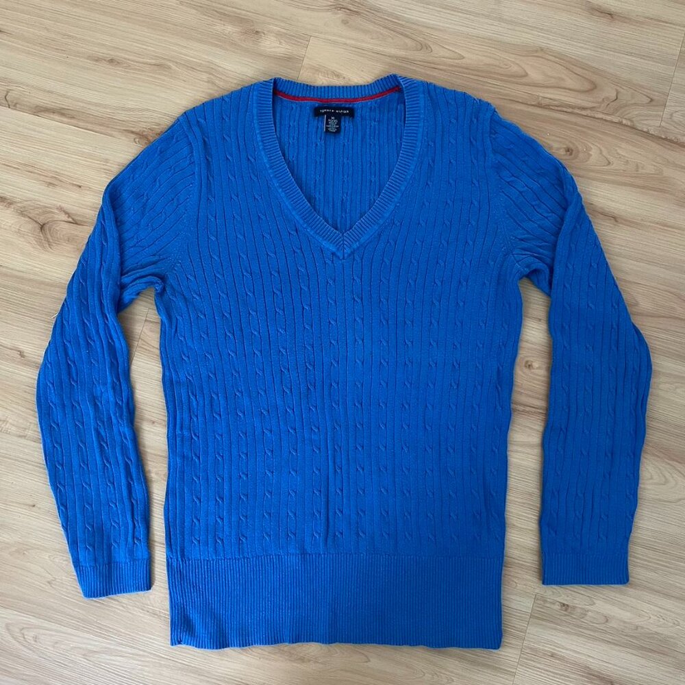 Tommy Hilfiger Long-Sleeve Cable Knit Sweater V Neck Women Size L